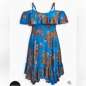 Torrid blue floral cold shoulder dress